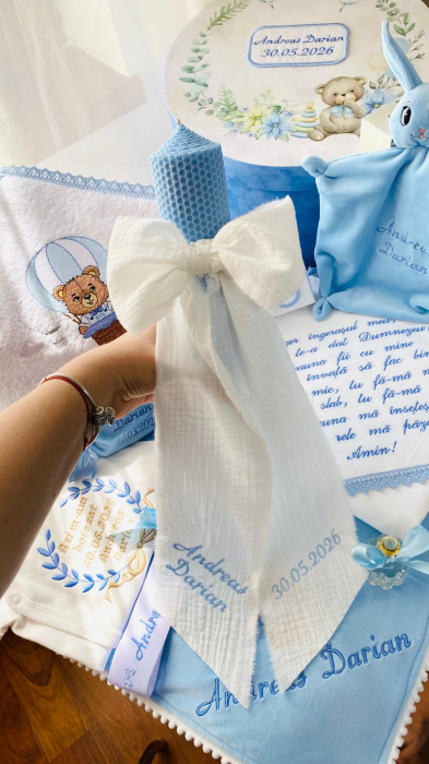 Lumanare Botez Baby Blue funda muselina alba [3]