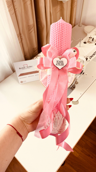 Lumanare Botez roz cu gherghef Zana Fluturas [3]