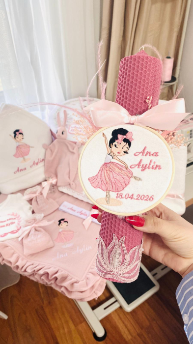 Lumanare Botez roz gherghef Balerina [4]