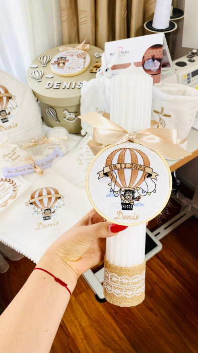 Lumanare Botez Stelara Alba cu gherghef brodat ursulet [4]