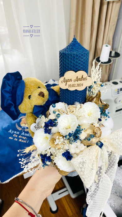 Lumanare Botez Ursulet cu 5 trandafiri [2]