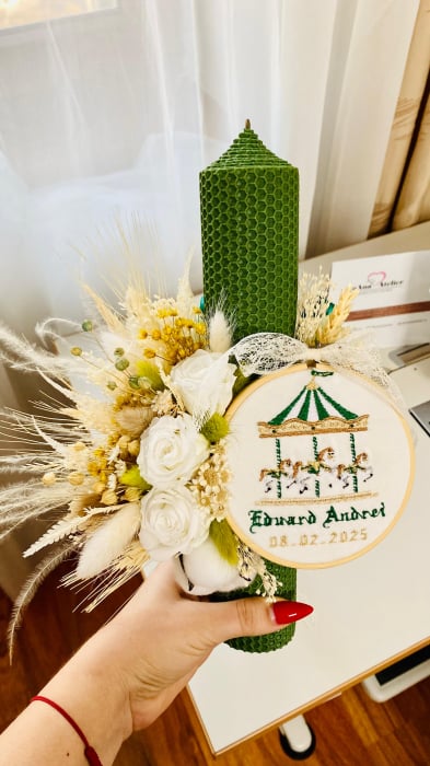 Lumanare Botez Verde cu gherghef Carusel [2]