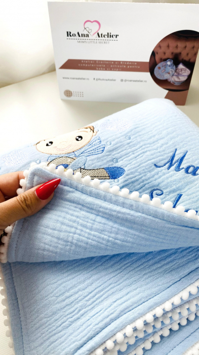 Paturica bebe din muselina bleu Aviator personalizata cu nume [3]