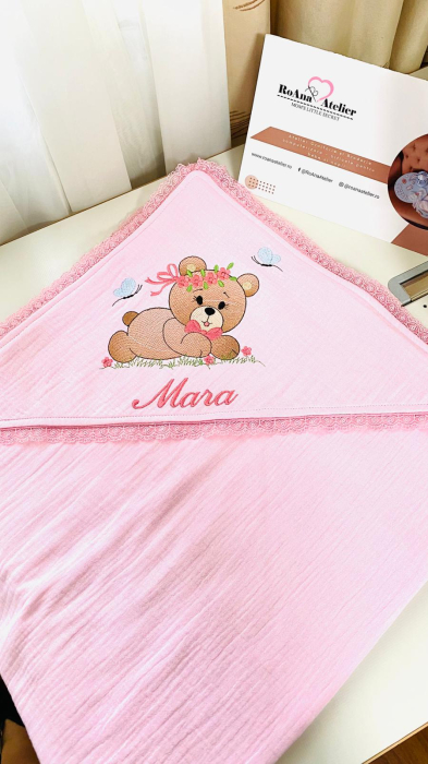 Pled cu capison muselina roz Ursulica [3]