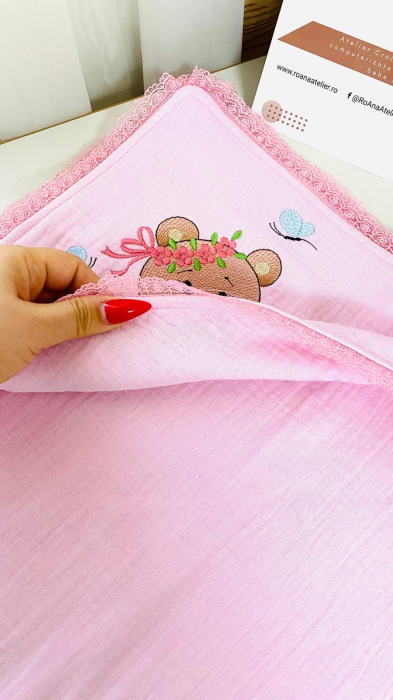 Pled cu capison muselina roz Ursulica [4]