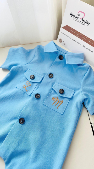 Salopeta bleu bebelus personalizata initiale [2]
