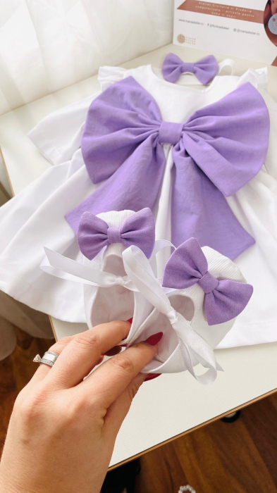 Set Rochita alba Linda cu fundita mov [5]