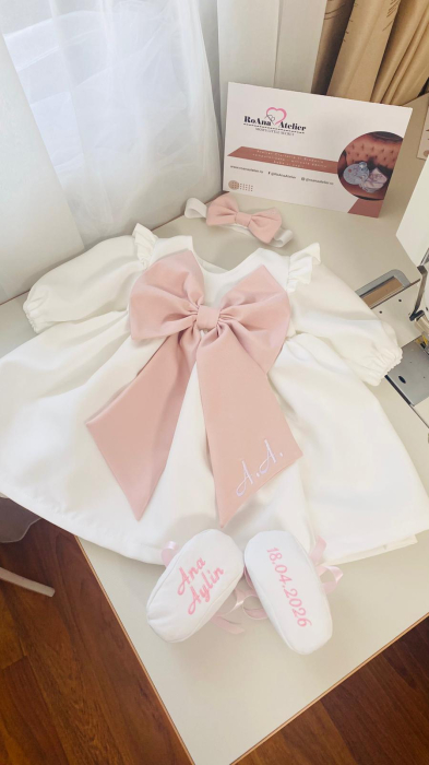 Set Rochita alba Linda cu fundita roz prafuit [7]