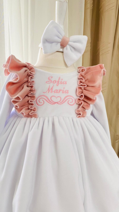 Set Rochita Botez Sonia catifea alba [4]