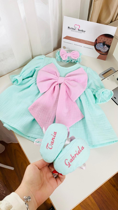 Set Rochita Candy Muselina Verde Mint Roz [4]