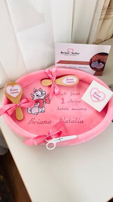 Set Tavita Turta Roz Fetita Personalizata Pisica Marie [1]
