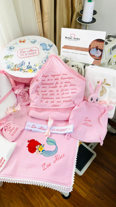 Trusou Botez Mica Sirena Muselina Roz [4]