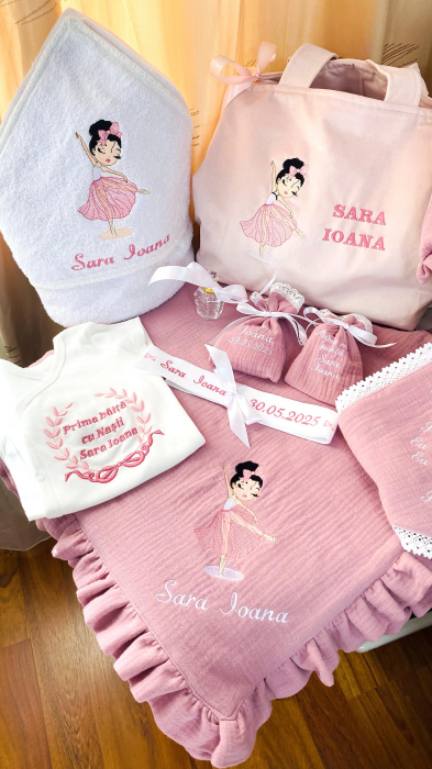 Trusou Botez Muselina Roz Balerina cu gentuta [3]