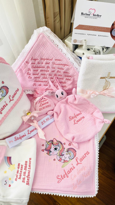 Trusou Botez Muselina Roz Unicorn [2]