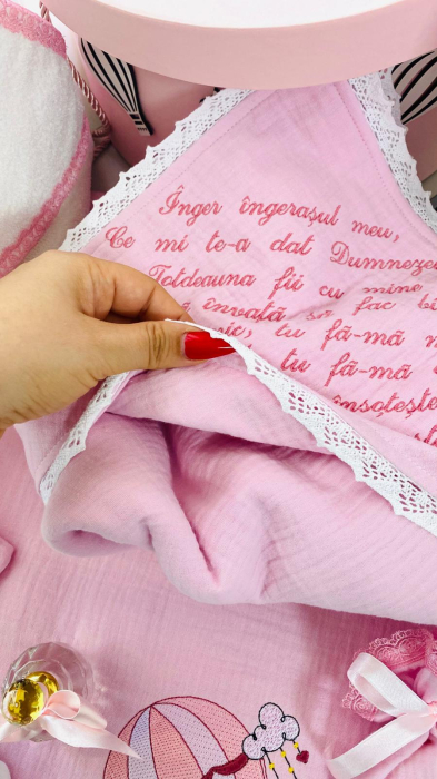 Trusou Botez Muselina Roz Ursulet in balon aer cald roz [5]