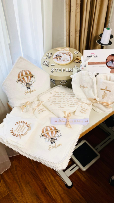 Trusou Botez Muselina Ursulet in balon aer cald bej [7]