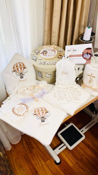 Trusou Botez Muselina Ursulet in balon aer cald bej [9]