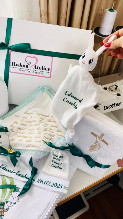 Trusou Botez Muselina Ursulet in balon aer cald verde [6]