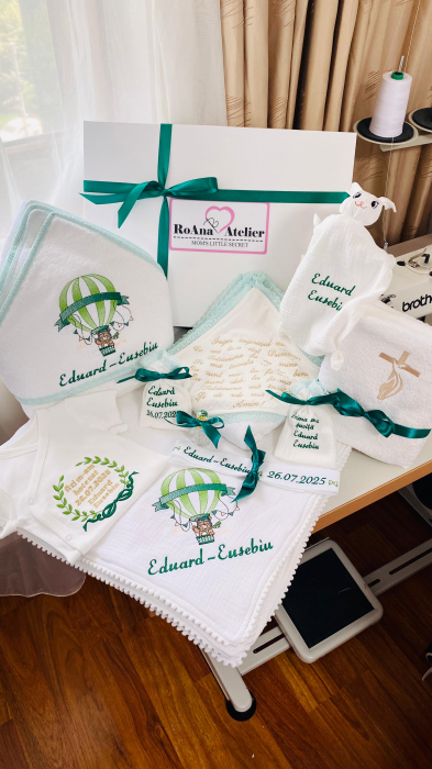 Trusou Botez Muselina Ursulet in balon aer cald verde [4]