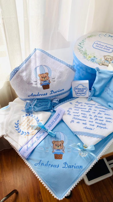 Trusou Botez Ursulet Baloane aer cald albastru in cutie [4]