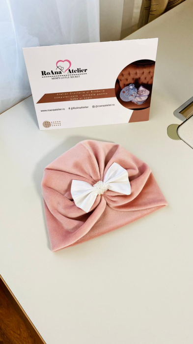 Turban bebe catifea roz prafuit fundita alba [1]