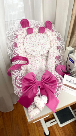Babynest-uri - Babynest Deluxe Catifea Roz Fuchsia cu Dantela