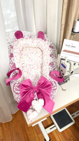 Babynest Deluxe Catifea Roz Fuchsia cu Dantela [2]