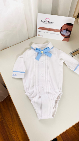 Baietei - Camasa tip body cu pliuri si fundita Victor