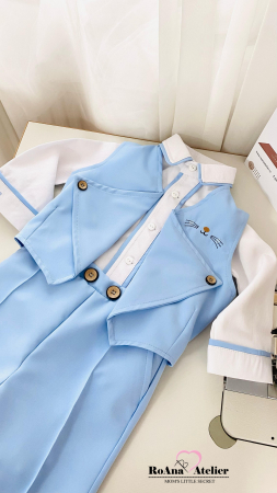 Costumase Bumbac - Compleu baieti elegant cu vesta bleu