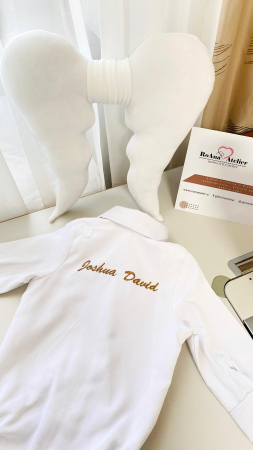 Costum Botez din catifea alba cu Aripi Ingeras personalizat [2]
