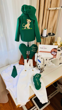 Costum Botez Stofa Verde cu Alb sacou si aripi [1]