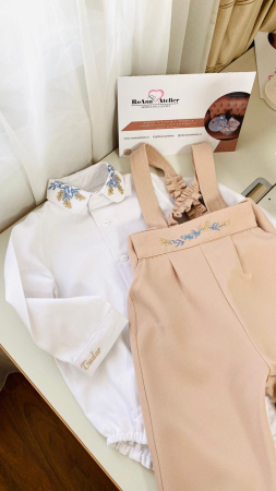 Costumas Bej 2 piese brodat frunze de maslin [3]