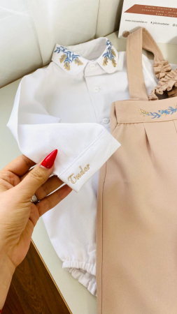 Costumas Bej 2 piese brodat frunze de maslin [2]