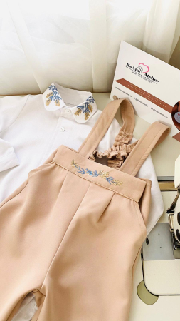 Costumas Bej 2 piese brodat frunze de maslin [1]