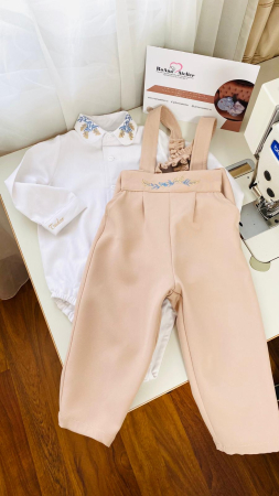 Costumase Bumbac - Costumas Bej 2 piese brodat frunze de maslin