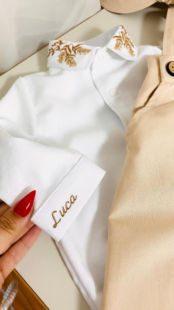 Costumas Botez Bej cu sacou brodat frunze de maslin [3]