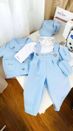 Costumas Botez cu sacou brodat frunze de maslin