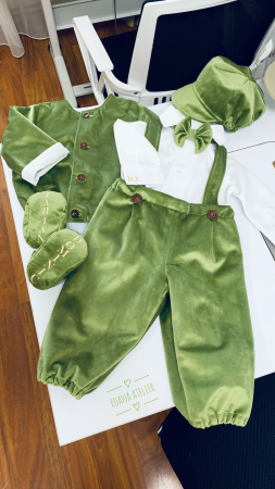 Costumas Botez Olive din catifea [9]