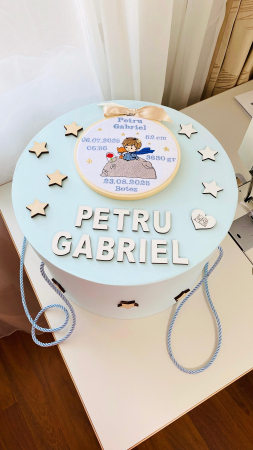 Cutii Trusou Botez - Cutie Trusou Bleu Micul Print si datele nasterii brodate