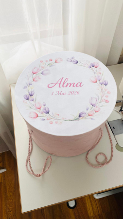 Cutii Trusou Botez - Cutie Trusou Catifea Roz Model Floral