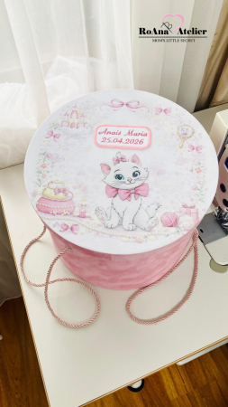 Cutii Trusou Botez - Cutie Trusou Catifea Roz Pisica Marie