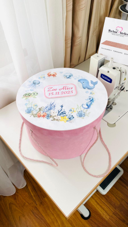 Cutii Trusou Botez - Cutie Trusou Catifea Roz Tematica Marina