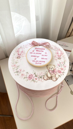 Cutie Trusou Catifea Roz Ursulet personalizata cu datele nasterii [1]