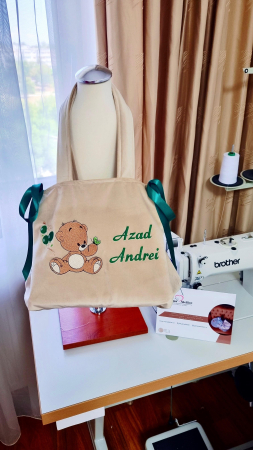 Botez - Geanta Trusou Bej Ursulet personalizata