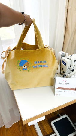 Geanta trusou botez bej camel ursulet