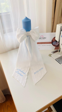 Lumanari Botez - Lumanare Botez Baby Blue funda muselina alba
