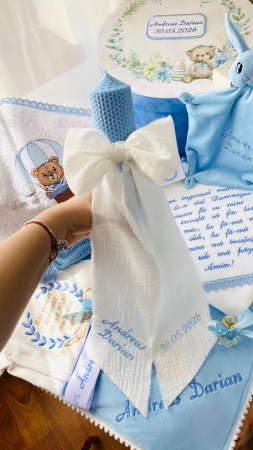 Lumanare Botez Baby Blue funda muselina alba [2]