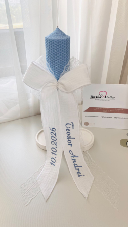 Botez - Lumanare Botez Baby Blue funda muselina dantela