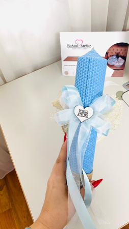 Lumanare Botez Bleu cu gherghef brodat Ursulet [1]