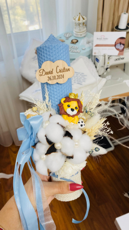 Lumanare Botez Leut cu flori de bumbac [1]